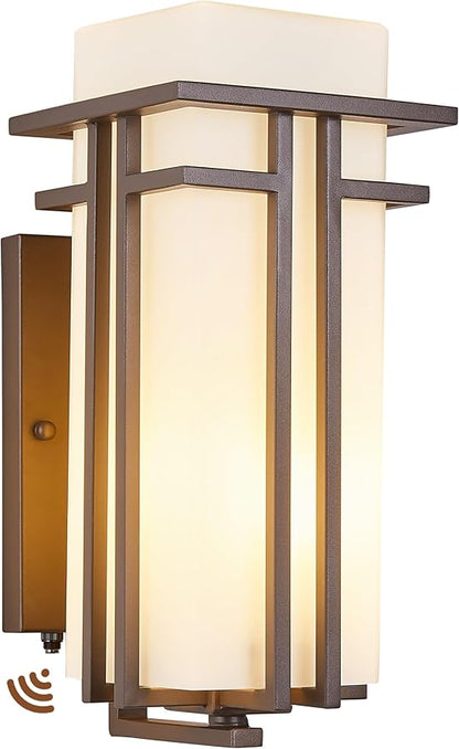 15.35"H Matte Brown Outdoor Wall Light Large Outdoor Wall Lantern Oil Rubbed Bronze Exterior Light Fixture Waterproof Metal with Frosted Glass Sconce Light for Porch Garage Front Door, Brown (Large)