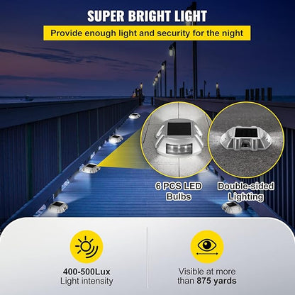 Happybuy 12-Pack Solar Driveway Lights: Bright White, 6 LEDs, Waterproof, Aluminum, Silver