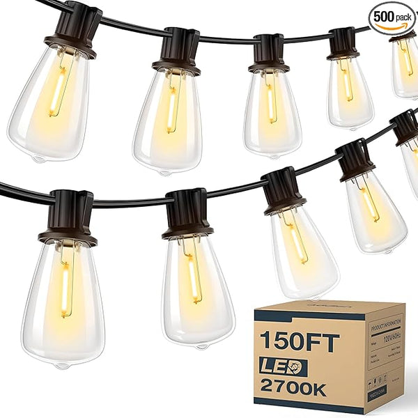 150FT Outdoor String Lights Patio Lights with 60 Shatterproof ST38 Vintage Edison Bulbs (2700K) Commercial Grade | Lumora
