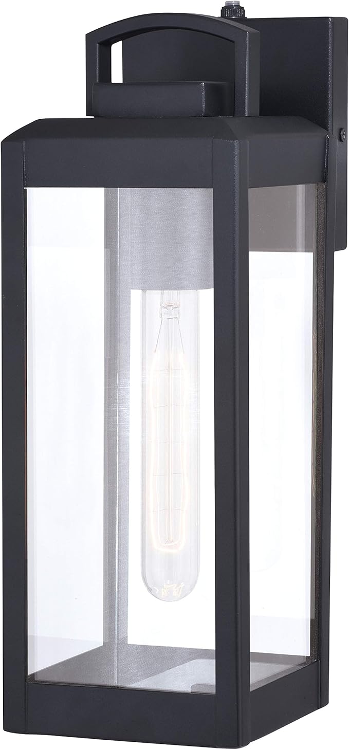 VAXCEL Kinzie Outdoor Porch Light, 5" W x 14.25" H Black Outdoor Lantern, Modern Dusk to Dawn Wall Light for Porch | Lumora