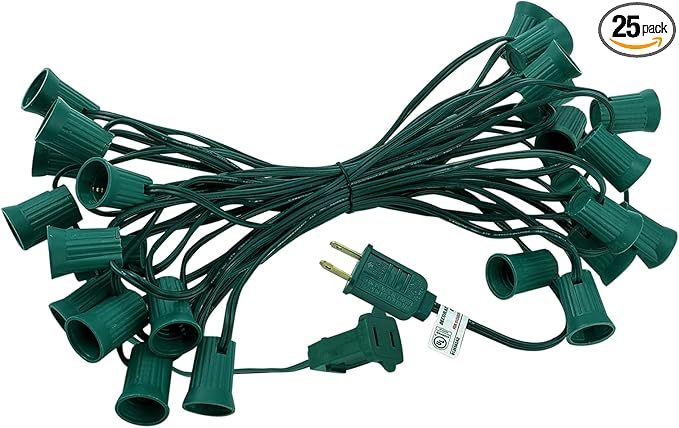 C9 Light Strand, 25Ft Outdoor String Lights Christmas Stringer with 25 E17 Light Sockets, Outdoor Stringer Set for | Lumora