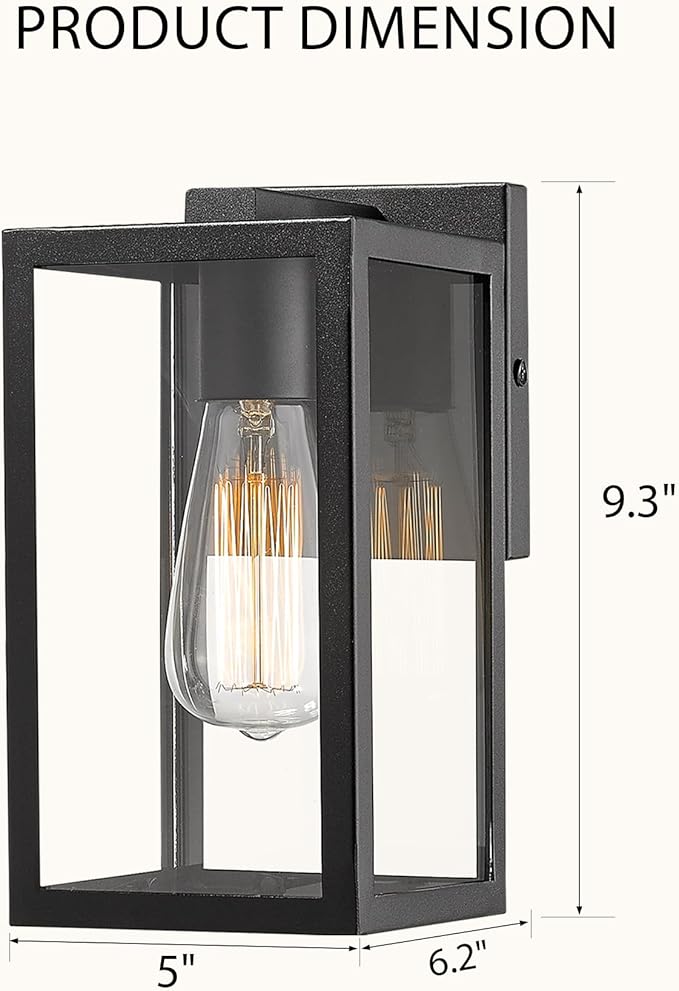 Bestshared Outdoor Wall Sconce, Exterior Wall Lighting Fixture, Outdoor Porch Mount Light, Front Door Lantern Lamp in Black Finish with Clear Glass for Porch(1 Pack)