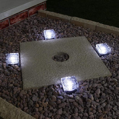 2 Pack Solar Path Ice Cube Lights Outdoor, Waterproof Garden Glass Path Light Solar Ice Light Crystal Brick Landscape Light (White)