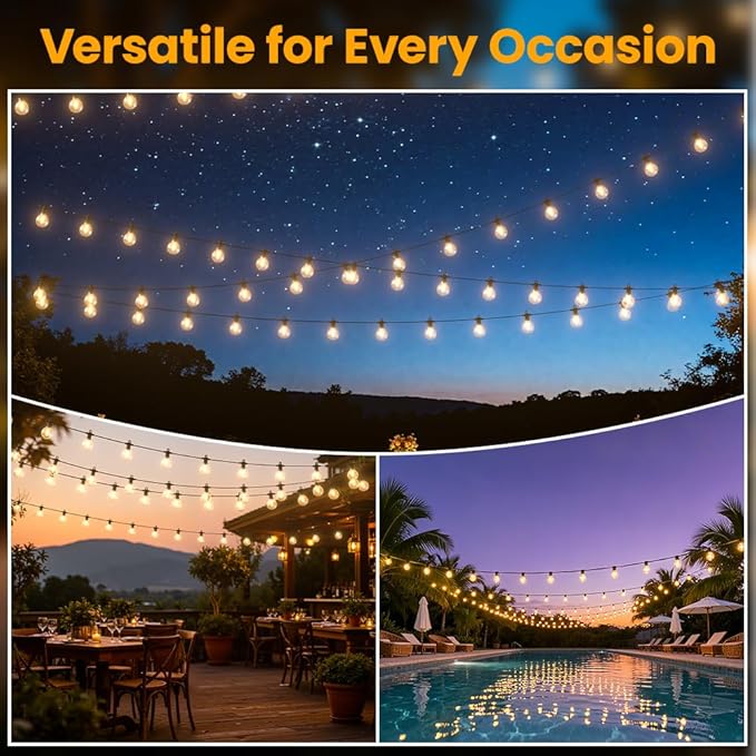 LED Outdoor String Lights, 300FT Patio Lights Outdoor Waterproof with 146+3 Shatterproof G40 Edison Globe Bulbs, 2700K Warm White Hanging Light, Dimmable Light for Outside Backyard Garden Bistro Porch