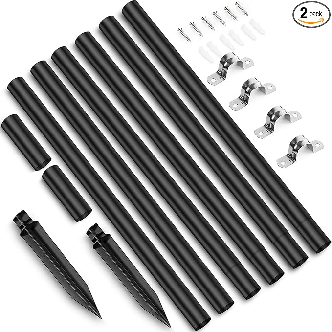 ZOOHAR Outdoor Light Pole Extension Kit - 55"/4.6FT Stainless Steel Solar Light Height Enhancement Pole with Plastic Stakes, Saddle Clamp & Expansion Screws, Fits 0.7-0.95in Diameter (2 Sets)