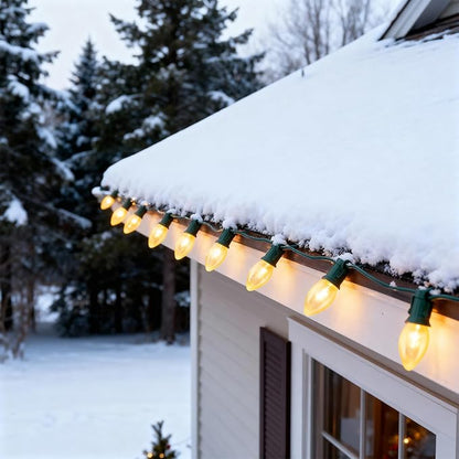 25 FT C9 Frosted Christmas Lights,Warm White Outdoor Light with 26 Bulbs(1 Spare), C9/ E17 Base,Old Fashioned Christmas Lights for Roofline, Yard, Garden, Wedding Decorations