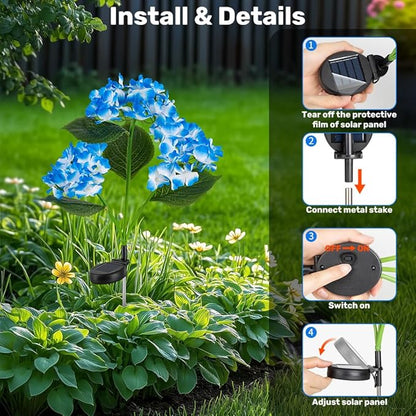 Solar Flower Lights, Solar Garden Lights, 2Pack IP65 Waterproof LED Hydrangea Stake Lights for Garden Decor Pathway Patio Yard (Blue)