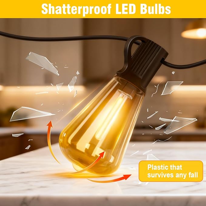 Solar String Lights Outdoor Waterproof with Remote & Timer, LED Shatterproof ST38 Bulbs, USB & Solar Powered Patio Lights for Backyard, Porch, Garden, Wedding, Christmas Decor (100FT)
