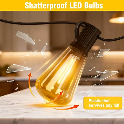 Solar String Lights Outdoor Waterproof with Remote & Timer, LED Shatterproof ST38 Bulbs, USB & Solar Powered Patio Lights for Backyard, Porch, Garden, Wedding, Christmas Decor (100FT)