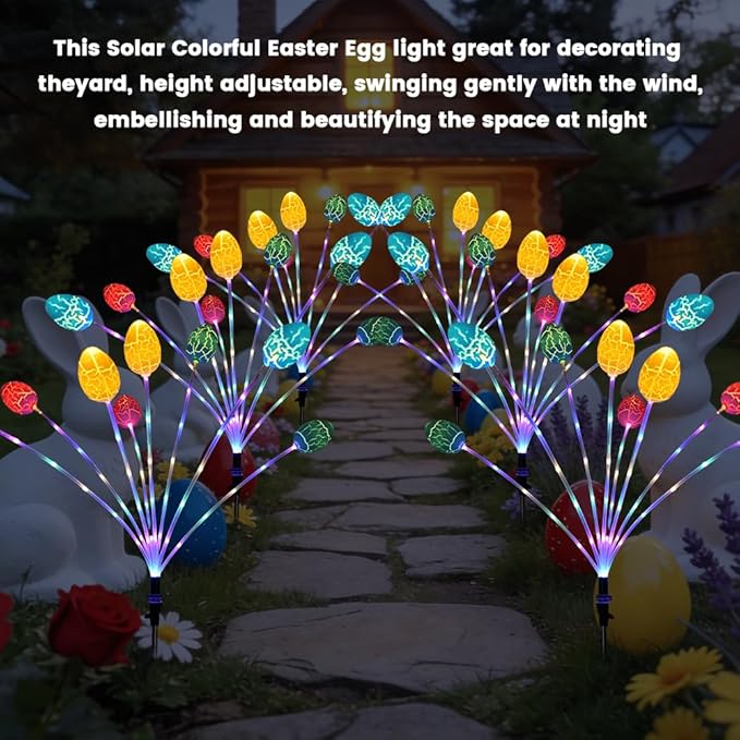 2Packs Solar Easter Decorations Outdoor, Colorful Swaying Firefly Lights with Growing Stem, 2 Modes, High | Lumora