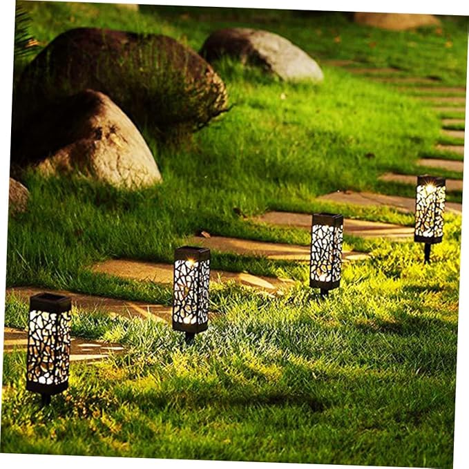 6pcs Solar Lawn Ground Plug Lights Hollow-Out Design Warm White Outdoor Garden Landscape Lamps for Patio Courtyard | Lumora