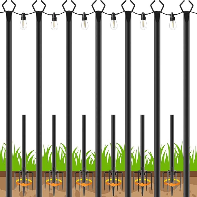 7 Pack 10 FT String Light Poles,Metal with Fork Lights Poles for Outdoor String Light, Rustproof Heavy Duty for | Lumora