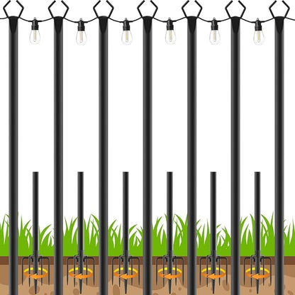 7 Pack 10 FT String Light Poles,Metal with Fork Lights Poles for Outdoor String Light, Rustproof Heavy Duty for Outside Garden,Patio,Wedding,Backyard,Deck,Party
