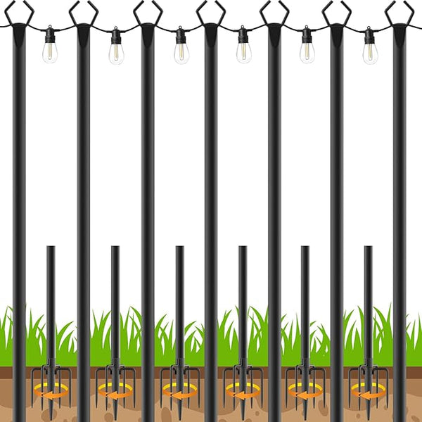 7 Pack 10 FT String Light Poles,Metal with Fork Lights Poles for Outdoor String Light, Rustproof Heavy Duty for | Lumora