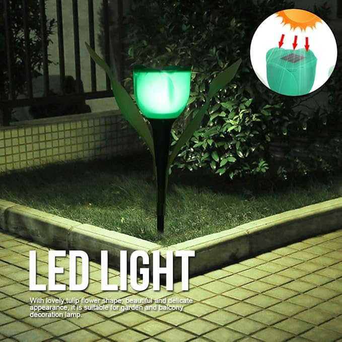 4Pcs Solar Pathway Lights Outdoor Garden Lamp Flower Lights Solar Garden Stake Lights Garden Decorative Lawn Lamp Solar Decorative Lights for Yard, Patio, Backyard(Green)