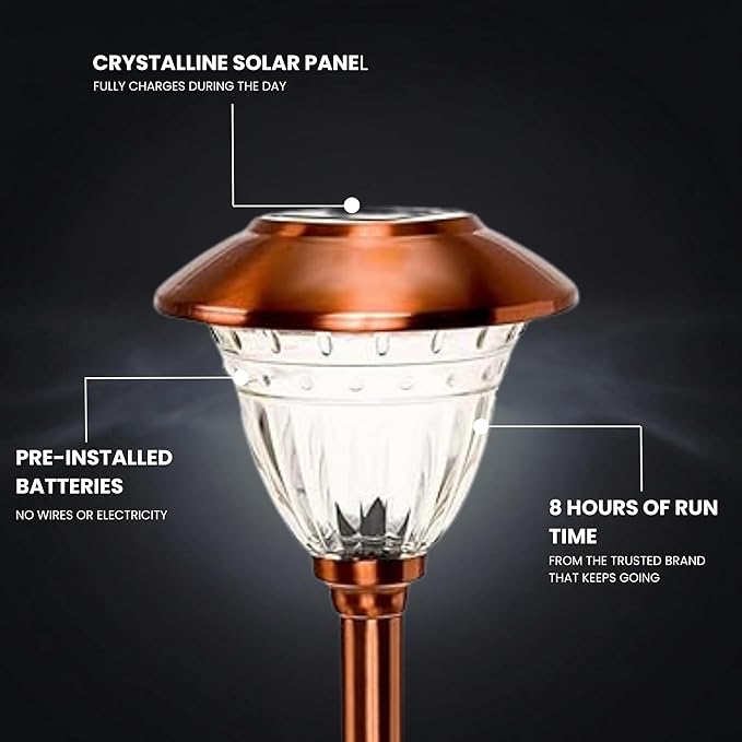 Energizer Solar Outdoor Garden Lights - 10 Pack LED Driveway Solar Lights with 10 Lumen Output, Patterned Glass & Metal Finish, IP65 Waterproof & Easy to Install Garden Lights for Outside - Copper