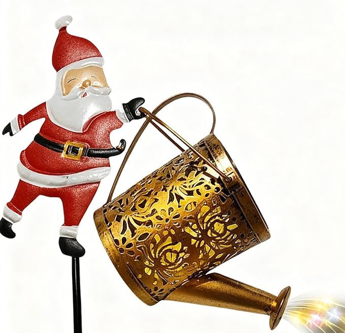 Christmas Claus Solar Kettle Lights Garden Lawn Decorative Lights，Solar Santa Claus Watering can Light, Santa Cla us Kettles Ground Lamp Led Night Lights for Patio, Yard and Pathway,22x17x10.5cm