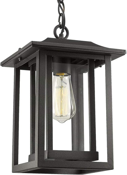 Beionxii Outdoor Pendant Light for Porch, Large Exterior Hanging Lantern Outside Chandelier Black Cast Aluminum w/Clear Glass (13.5" x 9") - A197H-1PK