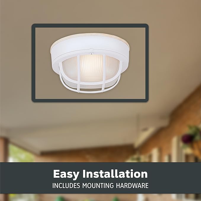 Designers Fountain Outdoor Ceiling Light, 7 Inch Oval Bulkhead Lighting Fixture with Cage Guard, Porch or Patio | Lumora