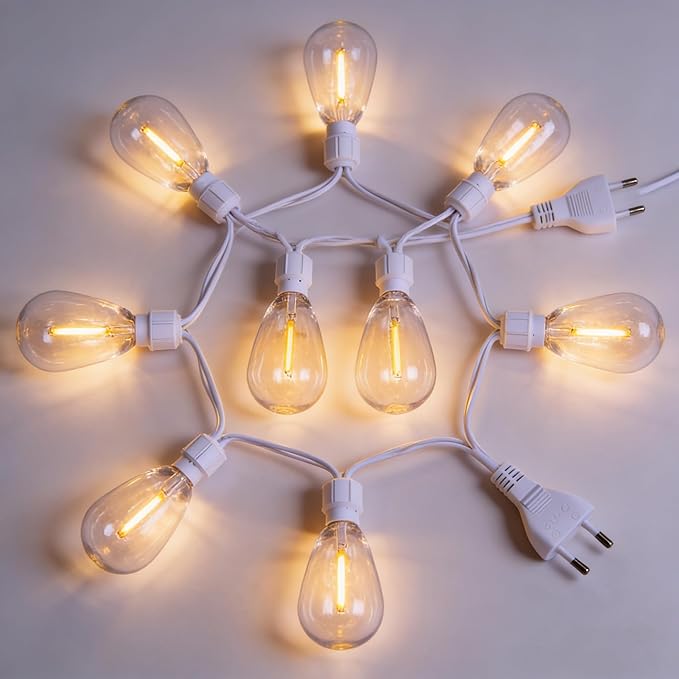 48FT LED Outdoor String Lights with 15 Edison Shatterproof Bulbs, Weatherproof Strand, Commercial Grade Patio Lights, Decorative for Garden or Patio, New Version