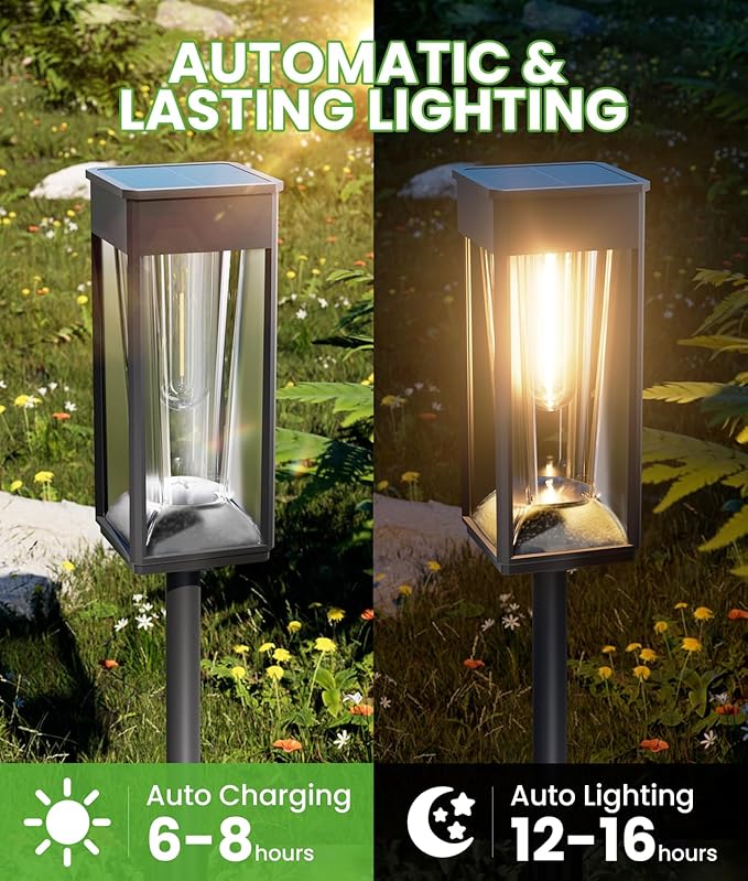 Solar Pathway Lights 2-in-1 Warm&Cool, 8 Pack Bright Solar Lights Outdoor Waterproof IP65, Auto On/Off, Long Lasting Outdoor Light for Yard Patio Garden Decor Landscape Lighting