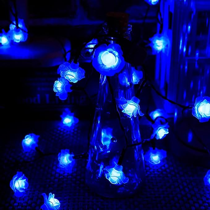 Solar Heart Lights, Outdoor Heart Lights 30LED 19.7ft with 8 Mode Working Lighting Waterproof for Christmas Tree Party Wedding Garden Decorate (Rose-Blue)