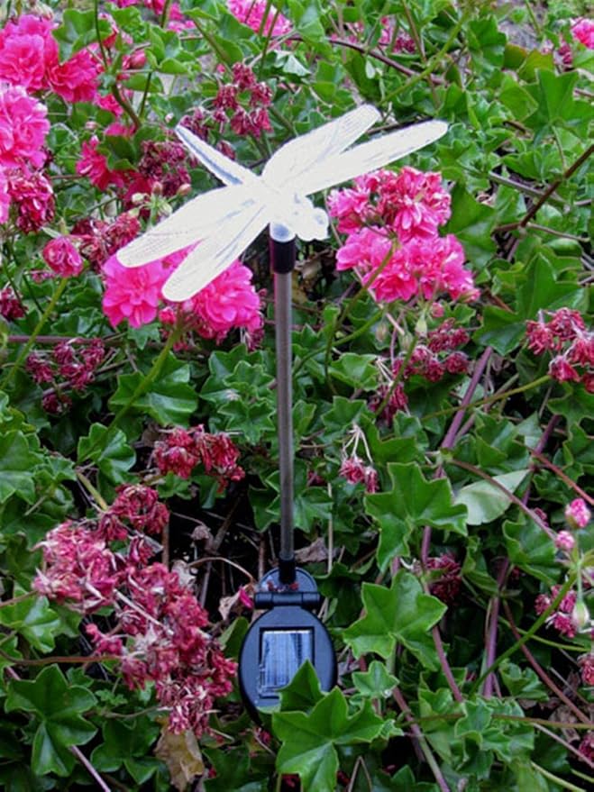 Set of 2 Clear Acrylic Dragonfly Solar Garden Yard Landscape Path Stick LED Lights