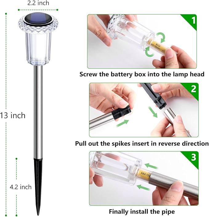 15 Pack Solar Pathway Lights Solar Lights Outdoor, Led Waterproof Yard Walkway Lighting Stainless Steel Garden | Lumora