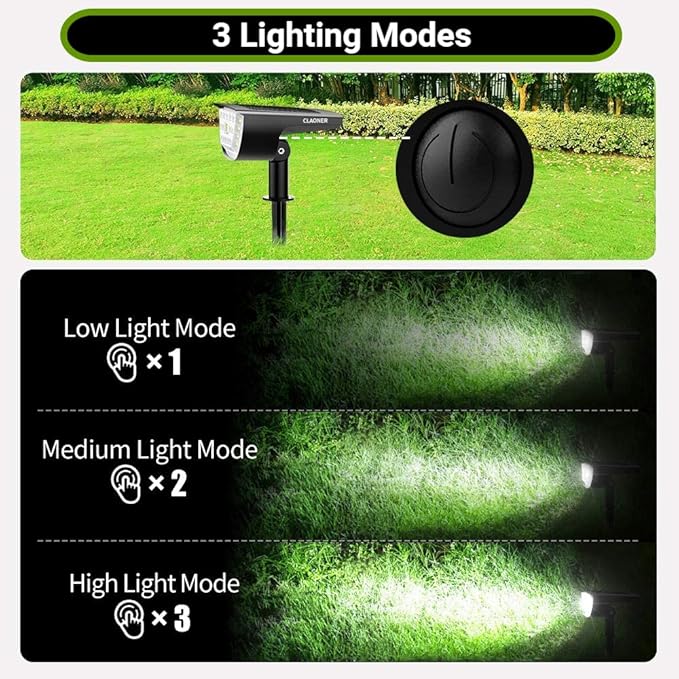 Claoner 32 LED Outdoor Solar Spot Lights, IP65 Waterproof Solar Landscape Spotlights, 3 Modes Outdoor Solar Lights, Solar Powered Spot Lights Outdoor for Yard Garden Patio - Cold White/4 Pack