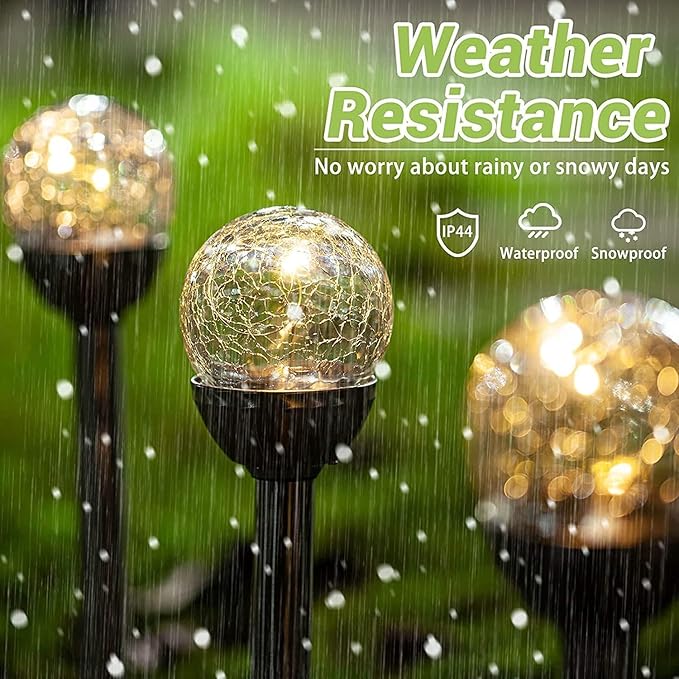 Solar Outdoor Lights, 4Pack Glass Cracked Ball LED Solar Garden Decorative Globe Light,Solar Stake Garden Lamp,Waterproof Solar Pathway Light for Patio Yard Lawn Decor (Warm White)