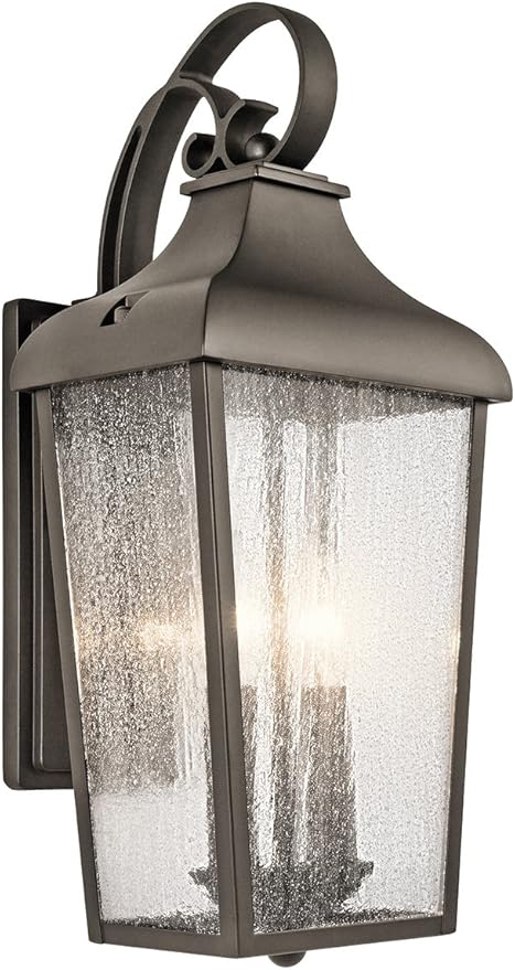 Kichler Forestdale 18.5" Outdoor Wall Light in Olde Bronze®, 2-Light Exterior Wall Sconce with Clear Seeded Glass, (18.5" H x 8.5" W), 49736OZ