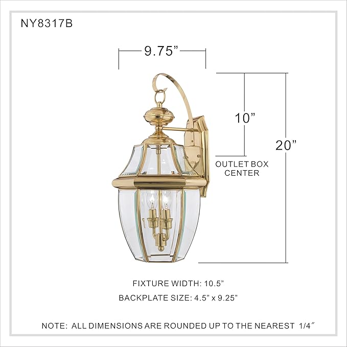 Quoizel Newbury Outdoor Wall Lantern, 20 Inch 2-Light Polished Brass Wall Sconce, French Country Exterior Wall | Lumora