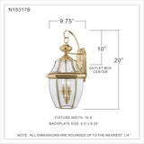 Quoizel Newbury Outdoor Wall Lantern, 20 Inch 2-Light Polished Brass Wall Sconce, French Country Exterior Wall | Lumora