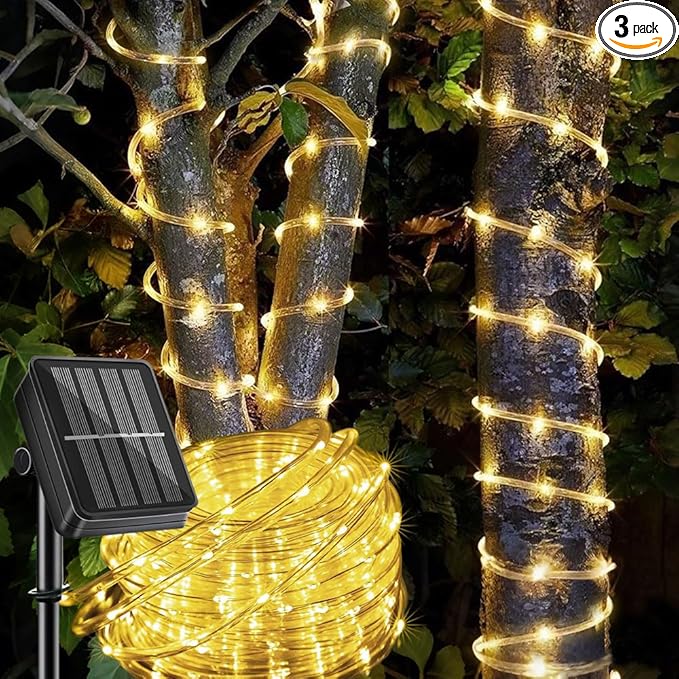 Solar Rope Light 3 Pack 39 FT 100 LEDs IP65 Waterproof Outdoor LED ‎Solar Outdoor Lights for Party Garden Yard Home Wedding Christmas Halloween Holiday Tree Decoration Lighting(3 Pack)