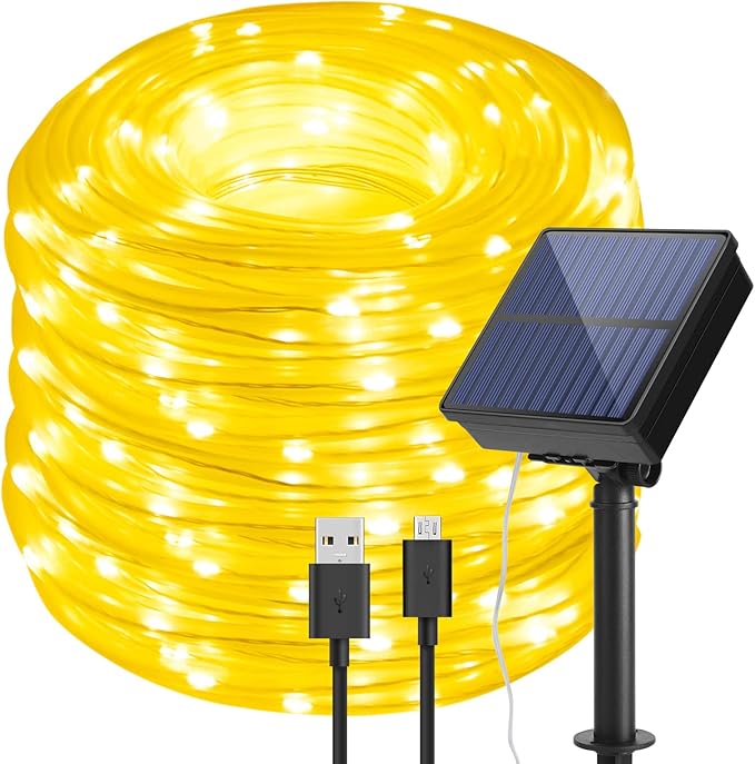 IMAGE 8 Modes Solar Rope Lights Outdoor String Lights 78.7 Feet 20M Waterproof 200LED for Indoor Outdoor Garden Party Patio Lawn Decor Warm White