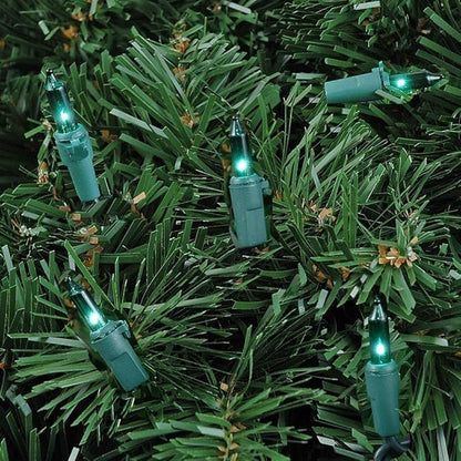Novelty Lights 50 Feet 100 Bulbs Traditional Incandescent Mini Lights, Green on Green Wire with 6" Spacing, Commercial Grade and UL Listed for Indoor/Outdoor Use, End-to-End Connectable