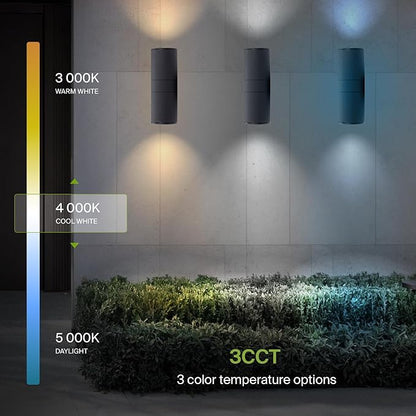 ASD 2 Light LED Indoor & Outdoor Wall Light Fixture | 18W 1900LM 3000K-5000K 120V Cylinder Up Down Lights | Dimmable Waterproof Exterior Wall Sconce | Front Door, Porch, Patio | Black, ETL 2 Pack