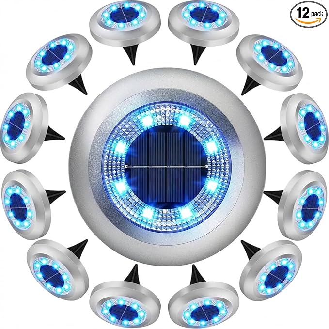 Solar Lights Outdoor,12 Pack Solar Garden Lights for Pathway,Yard,Deck,Lawn,Patio,Walkway,Driveway,Step（Blue） | Lumora