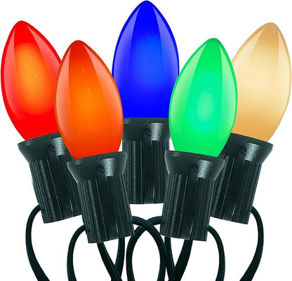 Multicolor C9 Christmas Lights Ceramic, C9 25Ft Vintage Incandescent String Lights with 27 Opaque Bulbs (2 Spare) for Christmas Tree Patio Roofline Outdoor Indoor Holiday Xmas Decorations