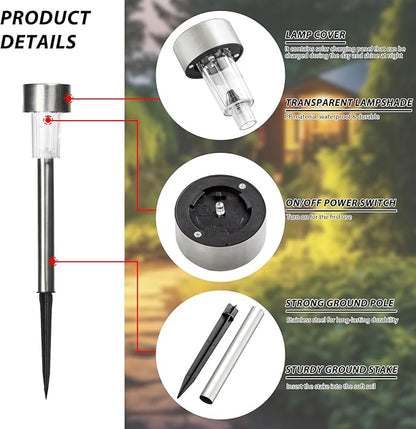 Solar Lights Outdoor Waterproof, 12 Pack Bright Stainless Steel Pathway Lights, Solar Pathway Light with Auto On/Off, Warm White Light for Garden,Yard,Walkway and Landscape