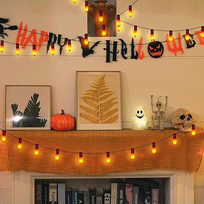 Abeja C7 Orange LED String Lights 25Ft Outdoor Orange String Lights with 27 Ceramic Orange Bulbs (2 Spare), Hanging Halloween Decorations Lights for Home Yard Camper Party Lights