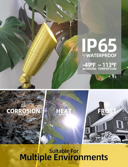 COLOER Die-cast Brass Landscape Spotlight 12-Pack with 5W Aluminum Housing LED MR16 Bulb,12V AC/DC Low Voltage Copper Outdoor Lighting, Directional Garden Patio Spot Up Light (102B Copper Finish)