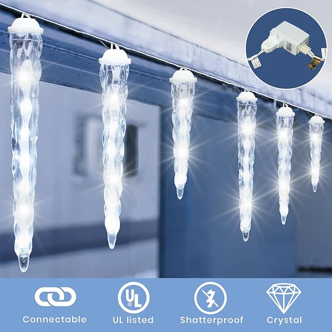 Meteor Shower Christmas Lights for Outside 61 LED 10.5 ft 10 Pieces Crystal Snow Falling Icicle Cascading Outdoor Cool White Wire connectable Waterproof Indoor for Garden Xmas Tree Wedding Decoration