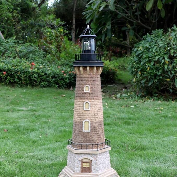 Cabilock Solar Lighthouse Rotating Outdoor Beacon Light 8.3 Inch Waterproof Landscape Lighting for Garden Patio Yard Decor