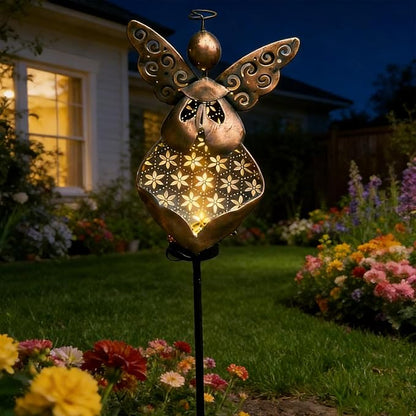 VEEKI Solar Garden Lights, Metal Solar Angel Garden Stake Lights Outdoor Waterproof, Angel Decor Solar Lights for Cemetery Grave Yard Patio Path, Sympathy Memorial Gift for Lost Love One