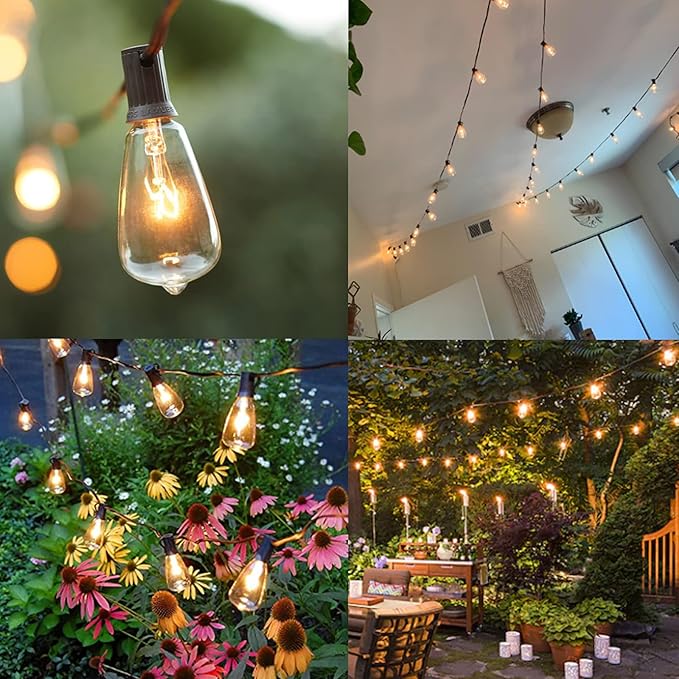 SUNSGNE 25FT Outdoor Edison Bulb String Lights with 27 Clear Edison Bulbs, ST35 Vintage String Lights for Patio | Lumora