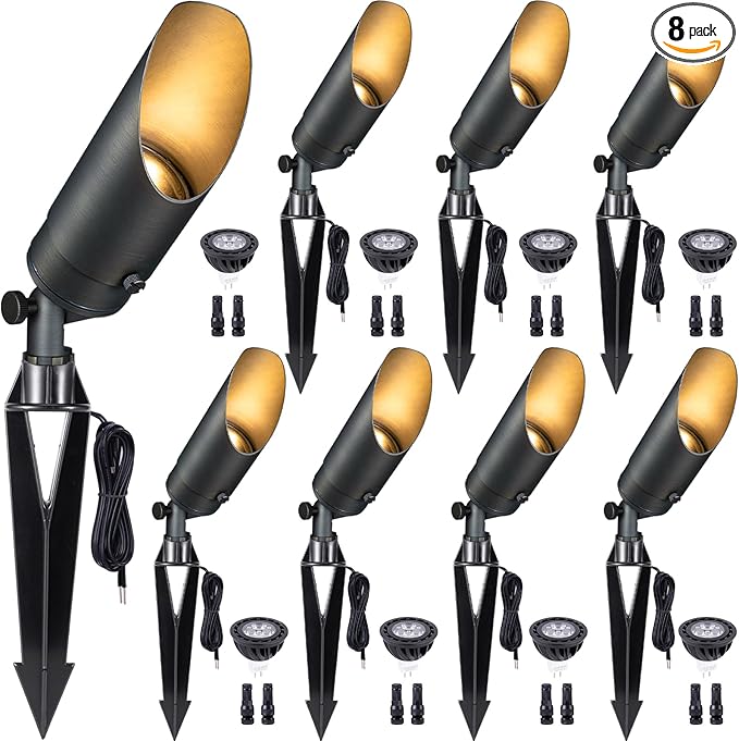 Gardenreet Brass Spot Light Low Voltage - Outdoor Landscape Spotlights, 12V Landscaping LED Uplights, Hard-Wired | Lumora