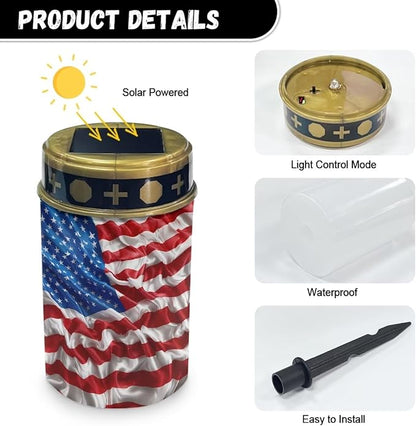 GLENLCWE 4Pcs American Flag Solar Candle Outdoor Led Flameless Candle Lights 4th of July Garden Decor Solar Candle Nightlight Waterproof Candle for Festival Yard Pathway Lawn Decor