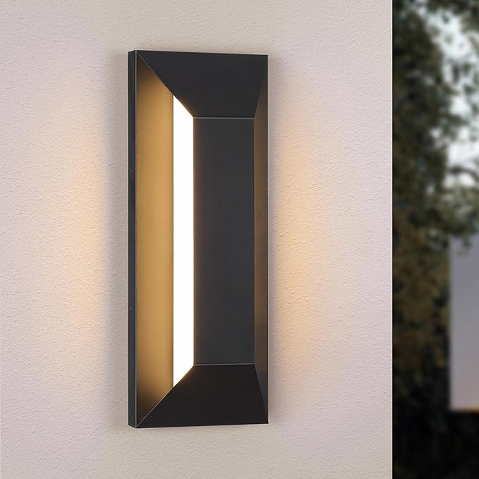 LamQee 15 Inch Modern Outdoor Wall Light Exterior Lighting Fixtures, Black Outdoor Light Fixture Wall Mount for House, LED Outdoor Wall Sconce Lighting Outside Lights for Porch Patio Front Door Garage