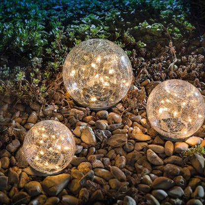 2pcs Solar Lawn Lights Outdoor Garden Path Lights Waterproof Cracked Ball Design 12cm Warm Yellow 30 LED Landscape Lighting for Yard and Patio